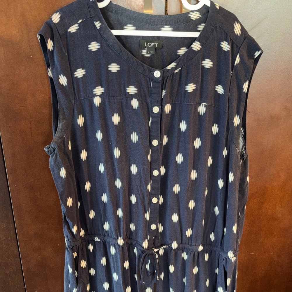 LOFT Navy Jumpsuit with White Accents - Picture 3 of 6